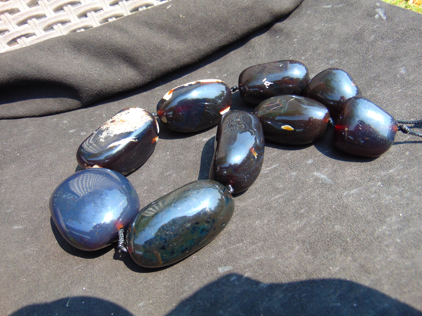 346 gr 9 beads Big Necklace Indonesian dark red Amber for Healing A9K21