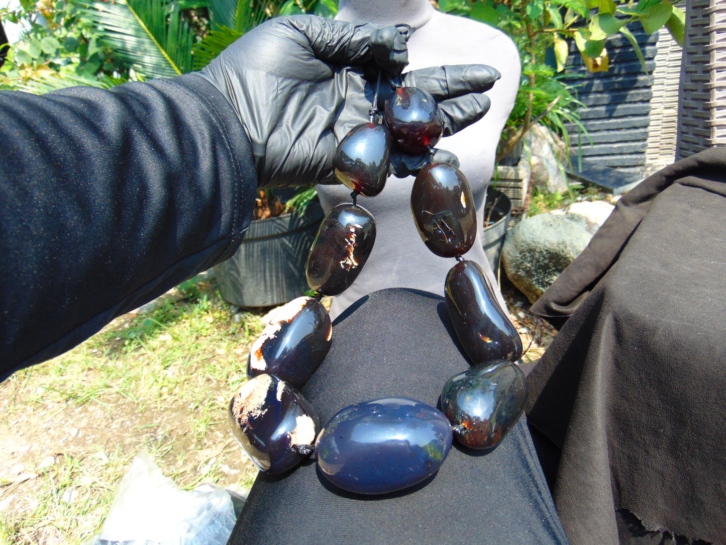 346 gr 9 beads Big Necklace Indonesian dark red Amber for Healing A9K21