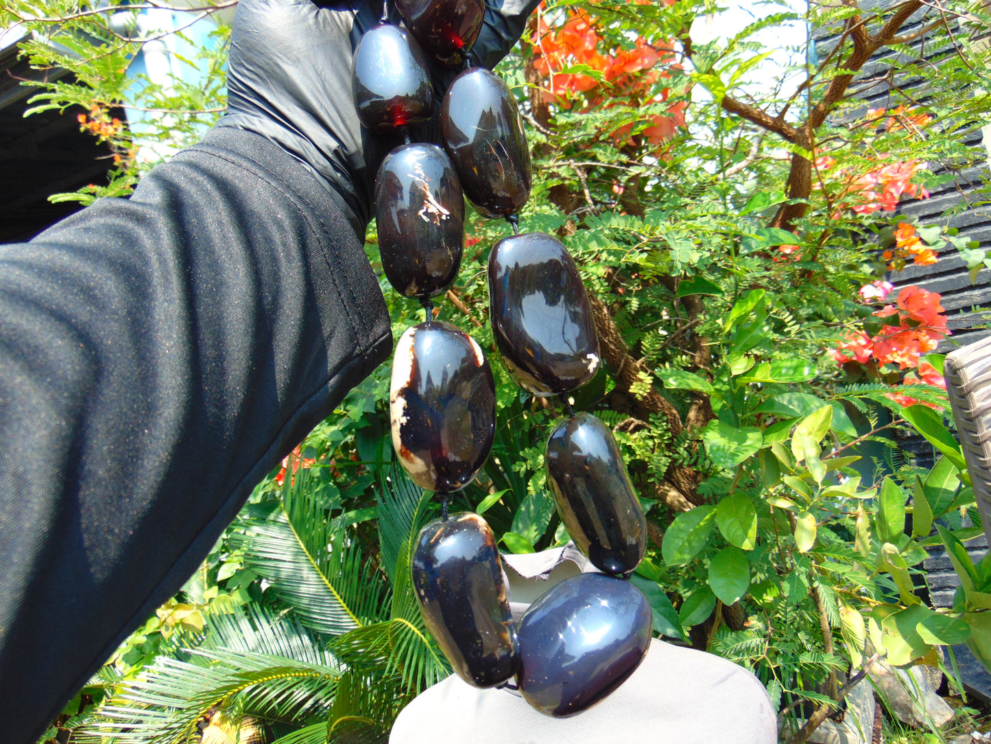 346 gr 9 beads Big Necklace Indonesian dark red Amber for Healing A9K21