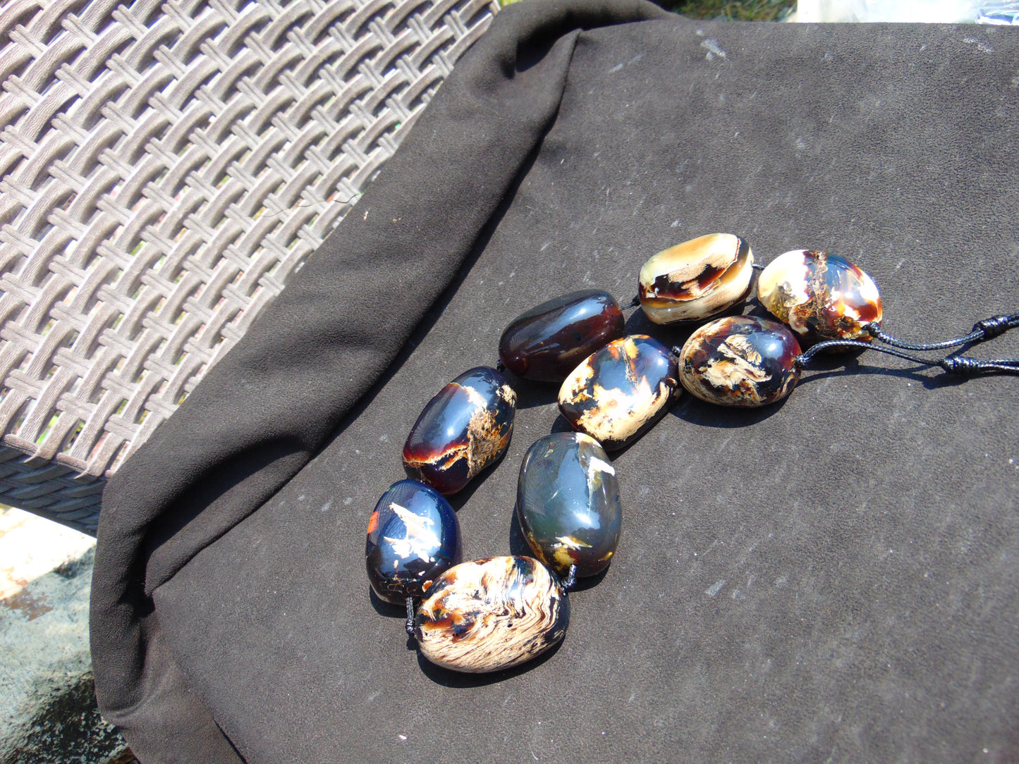 328 gr 9 beads Big Necklace Indonesian dark white Amber for Healing A9K24