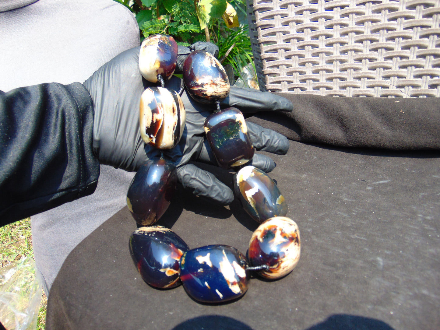 328 gr 9 beads Big Necklace Indonesian dark white Amber for Healing A9K24