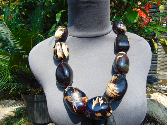 328 gr 9 beads Big Necklace Indonesian dark white Amber for Healing A9K24