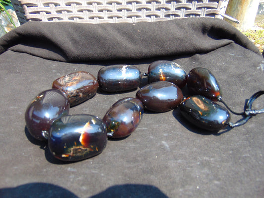 335 gr 9 beads Big Necklace Indonesian dark Amber for Healing A9K26