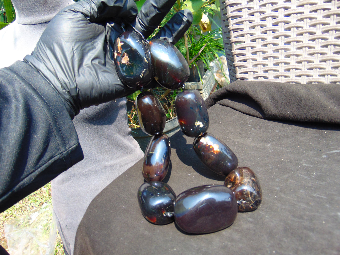 335 gr 9 beads Big Necklace Indonesian dark Amber for Healing A9K26