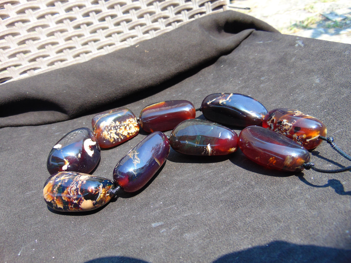 246 gr Small Beads Combination Necklace Indonesian Blue Amber for Healing S9K1