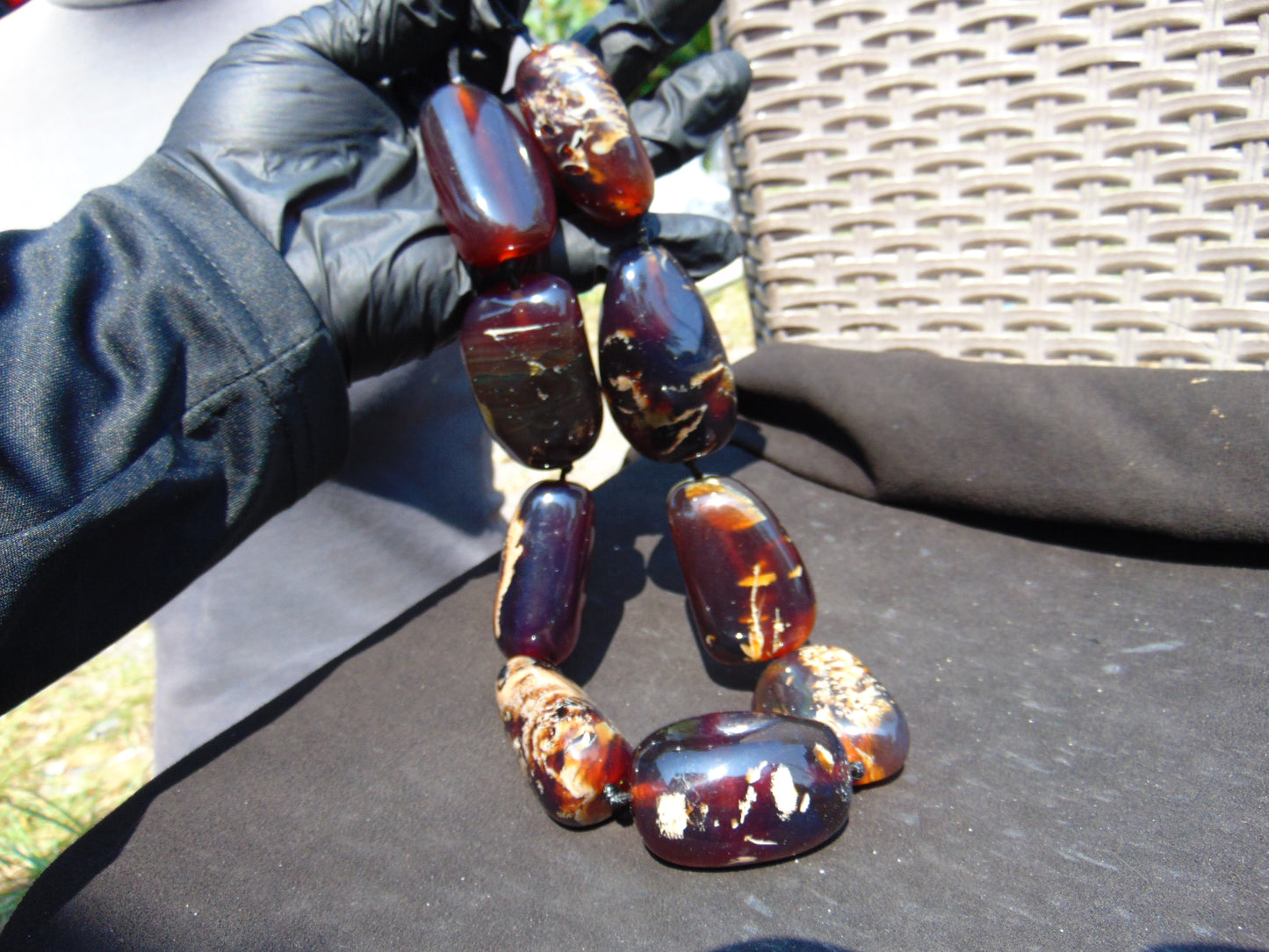 246 gr Small Beads Combination Necklace Indonesian Blue Amber for Healing S9K1