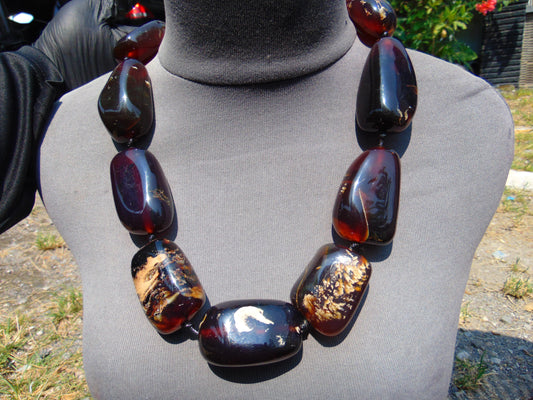 246 gr Small Beads Combination Necklace Indonesian Blue Amber for Healing S9K1