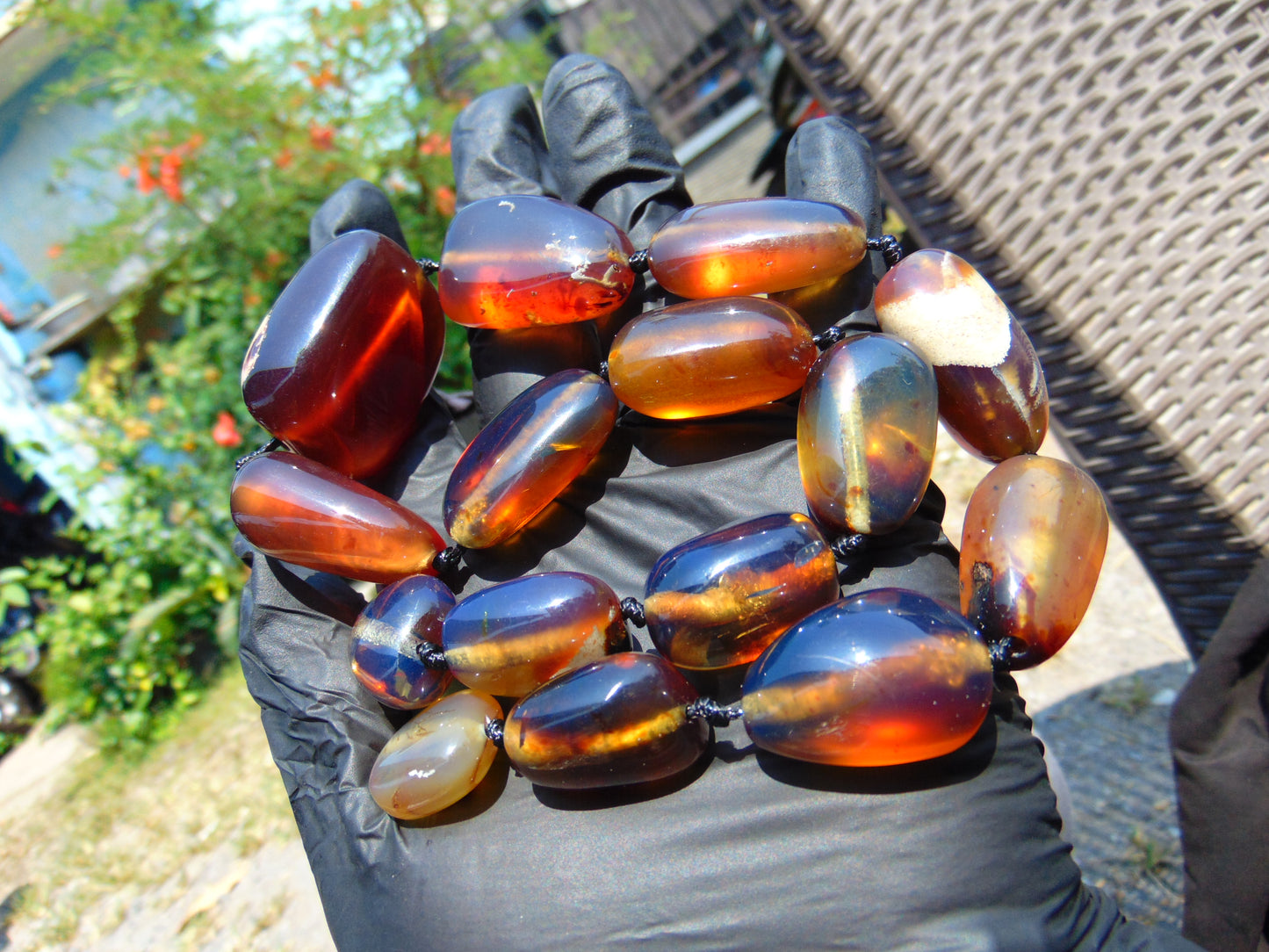 82 gr Small Beads Combination Necklace Indonesian Blue Amber for Healing A17K6