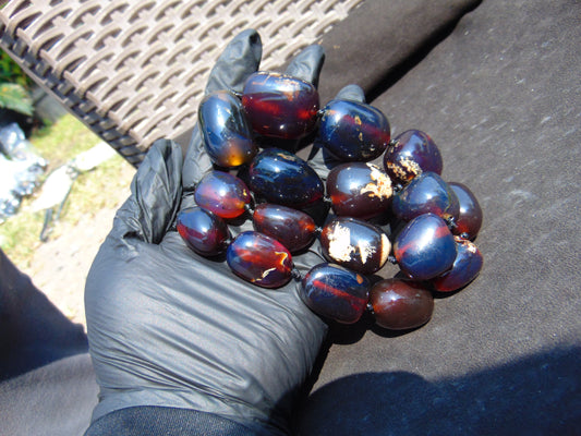 143 gr Small Beads Combination Necklace Indonesian Blue Amber for Healing A17K7