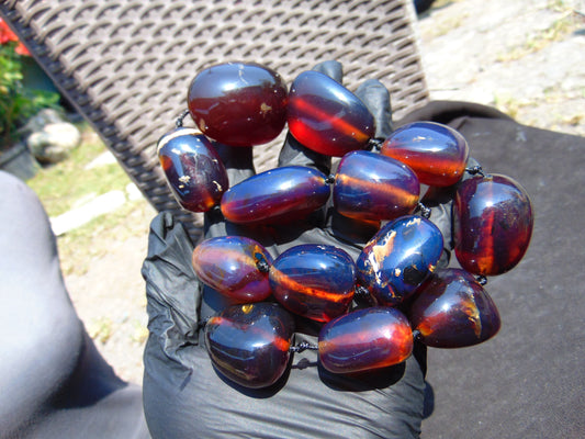 157 gr Small Beads Combination Necklace Indonesian Red Blue Amber for Healing A13K31