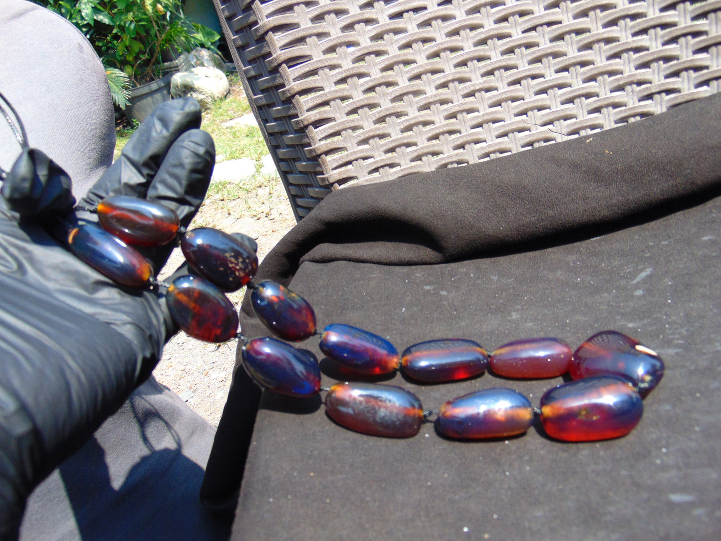 103 gr Small Beads Combination Necklace Indonesian Blue Amber for Healing A13K5