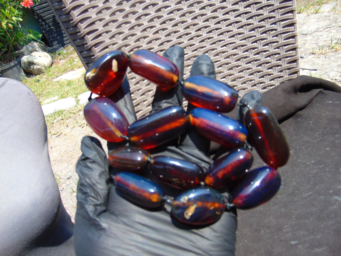 103 gr Small Beads Combination Necklace Indonesian Blue Amber for Healing A13K5