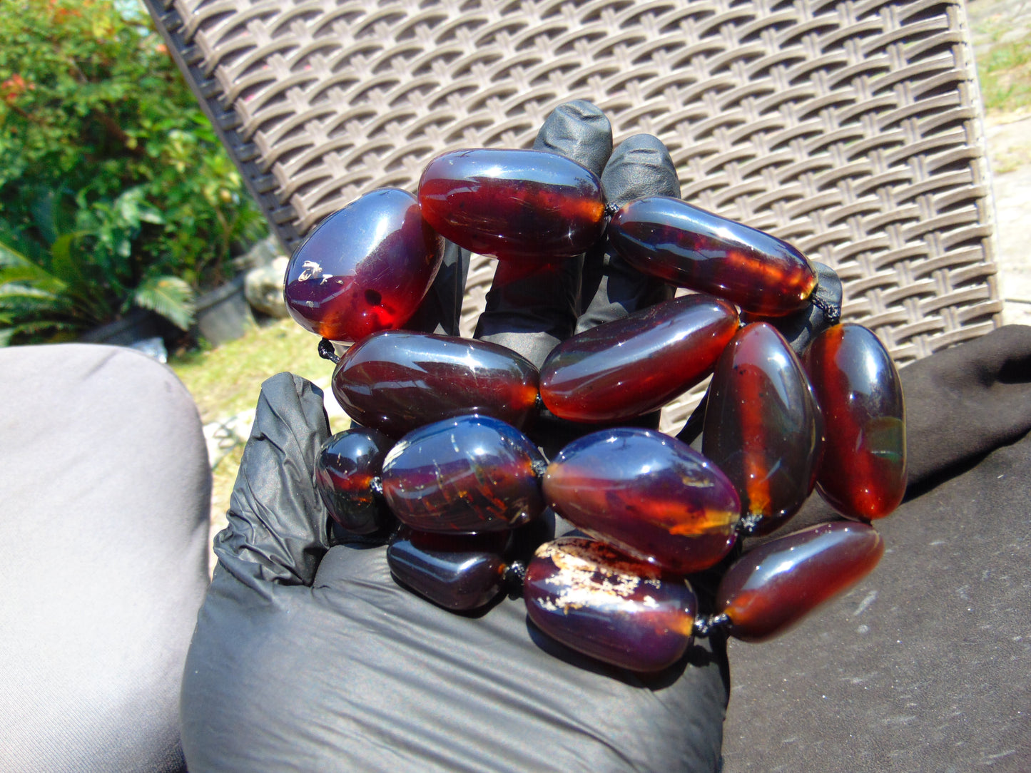 123 gr Small Beads Combination Necklace Indonesian Red Blue Amber for Healing A13K8