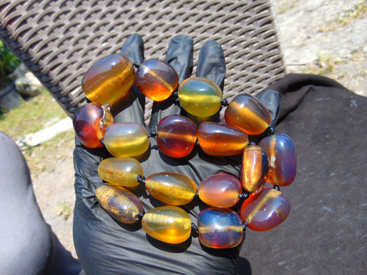 105 gr Small Beads Combination Necklace Indonesian Blue Amber for Healing A17K1