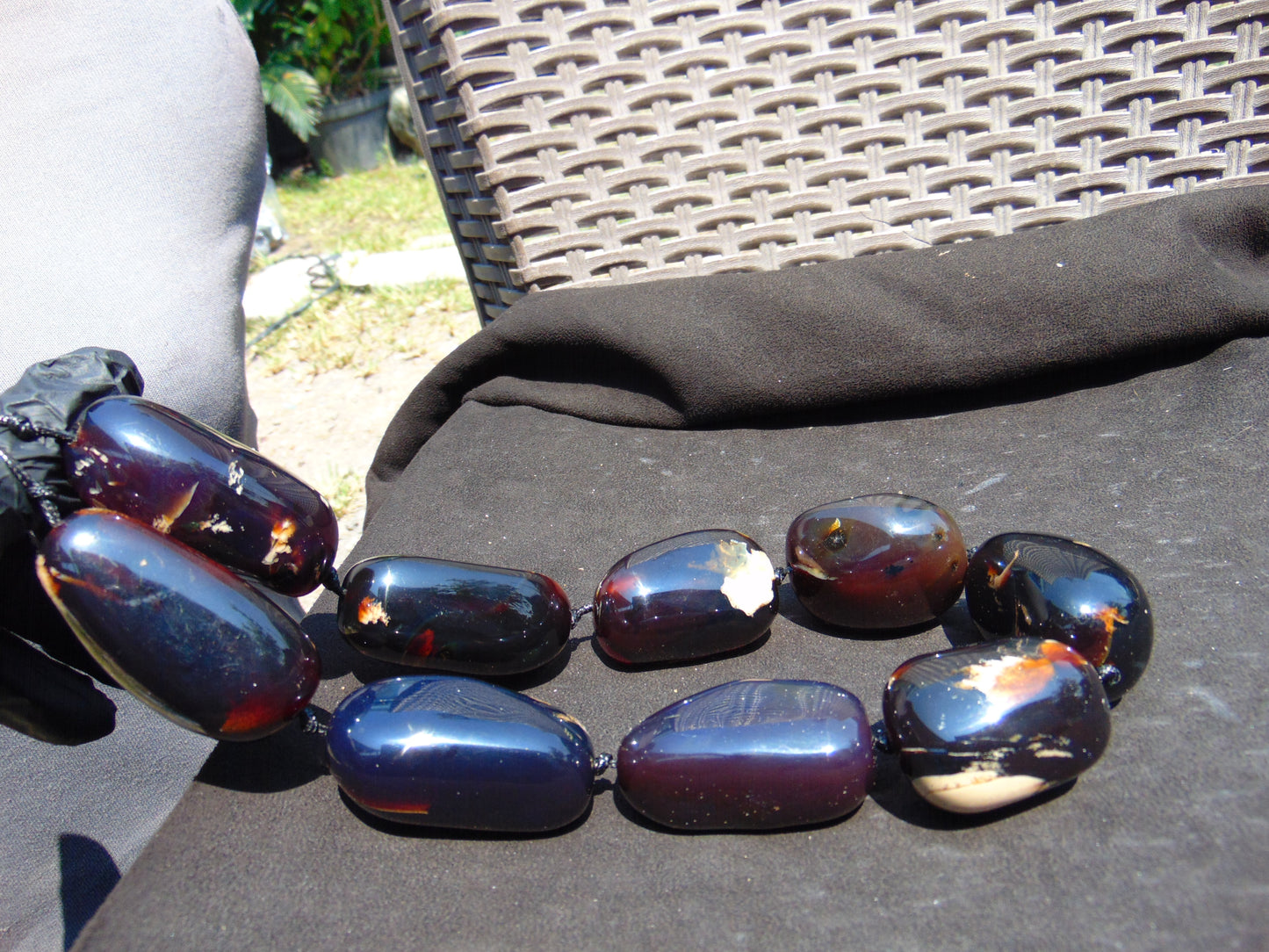 269 gr 9 beads Big Necklace Indonesian dark blue Amber for Healing A9K14