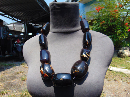 269 gr 9 beads Big Necklace Indonesian dark blue Amber for Healing A9K14