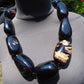 353 gr 9 beads Big Necklace Indonesian dark blue Amber for Healing A9K25