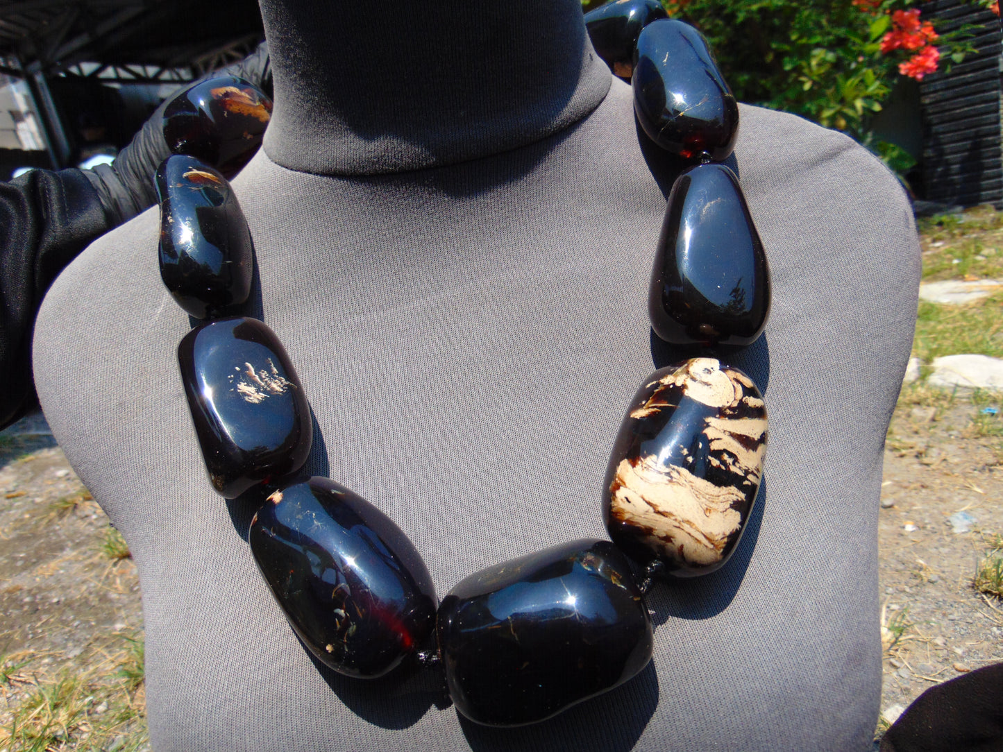 353 gr 9 beads Big Necklace Indonesian dark blue Amber for Healing A9K25
