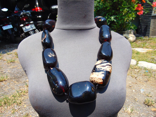 353 gr 9 beads Big Necklace Indonesian dark blue Amber for Healing A9K25