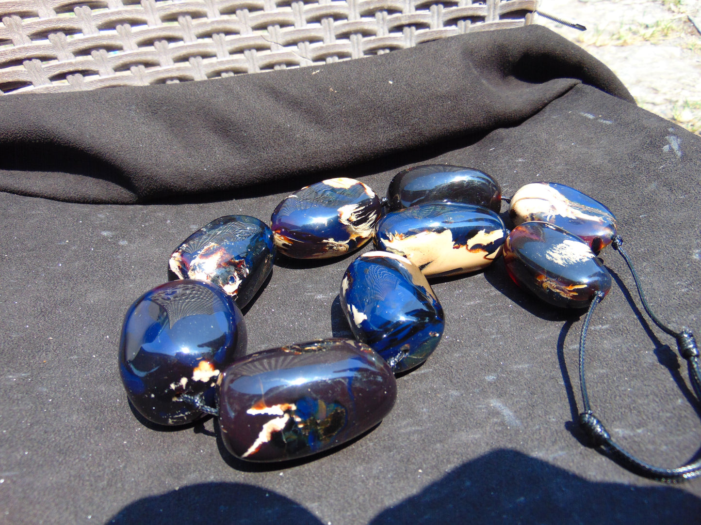 300 gr 9 beads Big Necklace Indonesian Dark Blue Amber for Healing A9K28