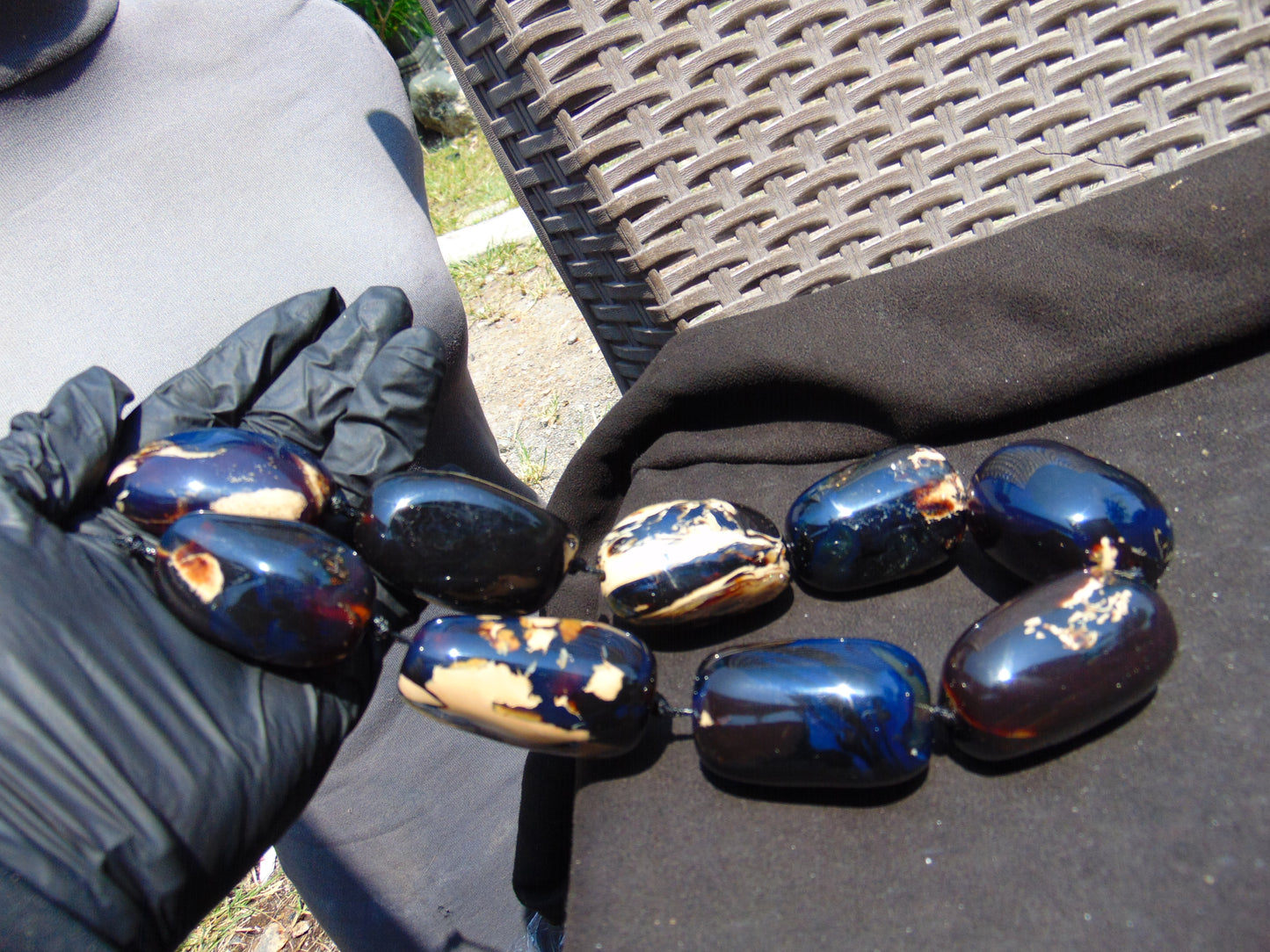 300 gr 9 beads Big Necklace Indonesian Dark Blue Amber for Healing A9K28