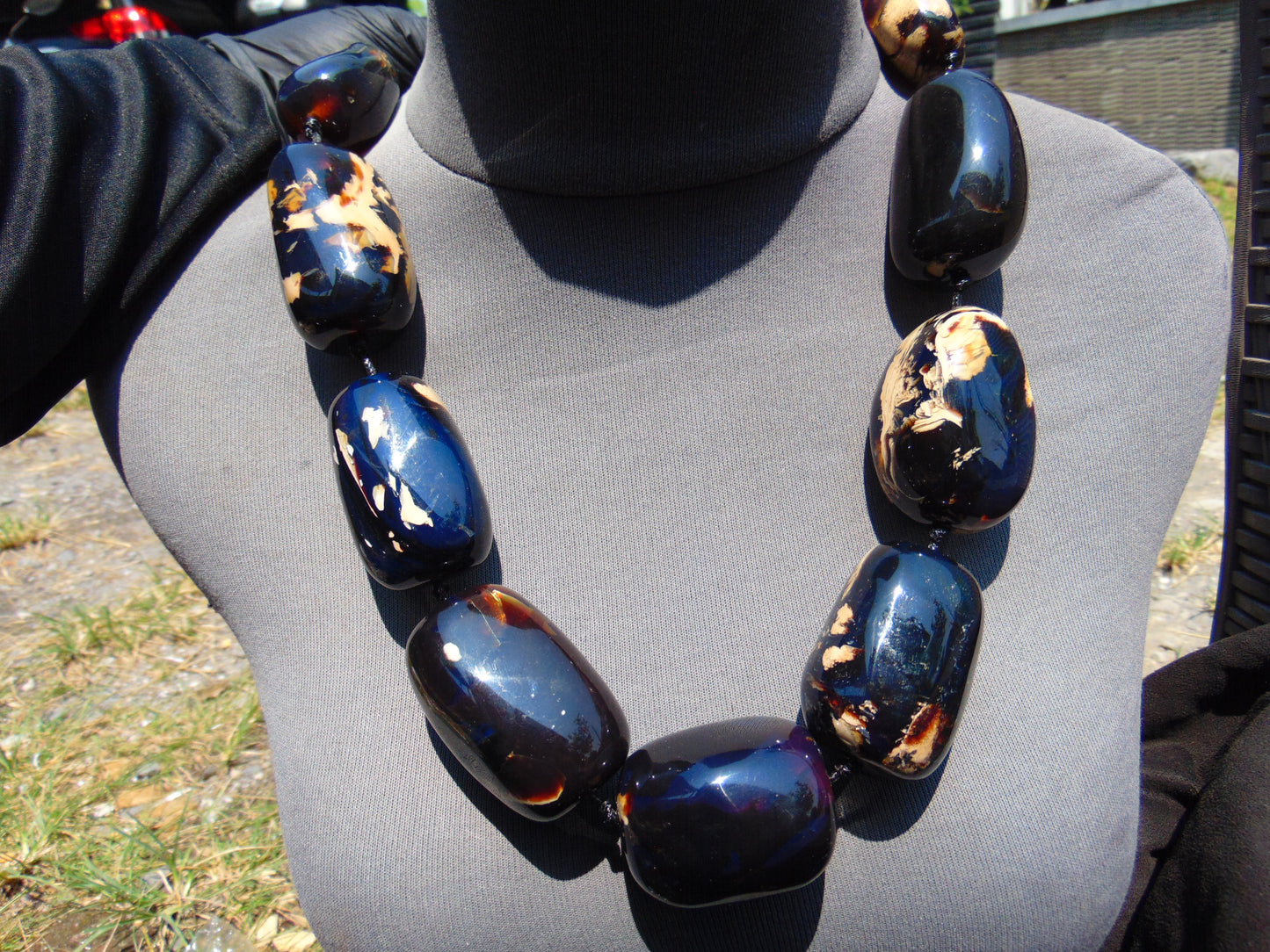 300 gr 9 beads Big Necklace Indonesian Dark Blue Amber for Healing A9K28
