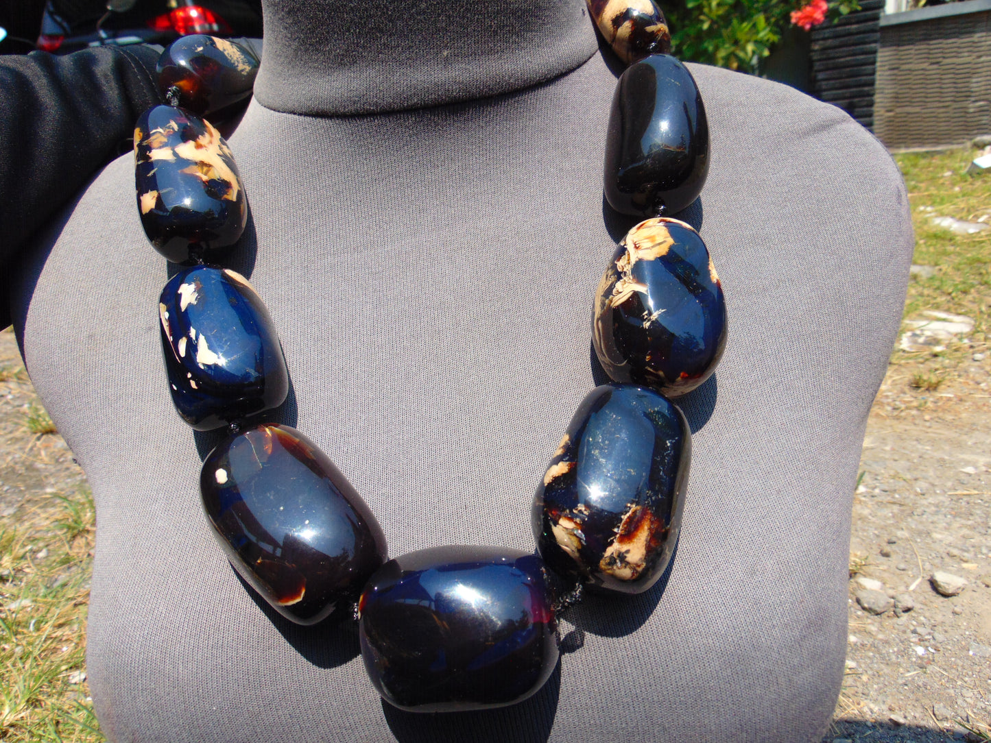 300 gr 9 beads Big Necklace Indonesian Dark Blue Amber for Healing A9K28