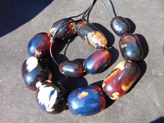 151 gr Big Necklace Indonesian dark blue Amber for Healing A834