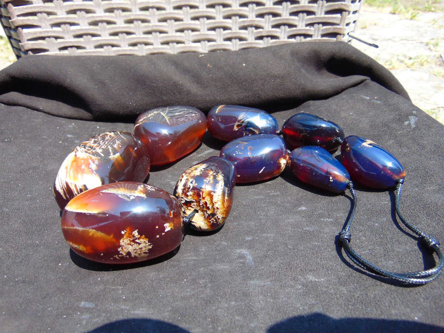 406 gr 9 beads Big Necklace Indonesian yellow blue Amber for Healing A9K23