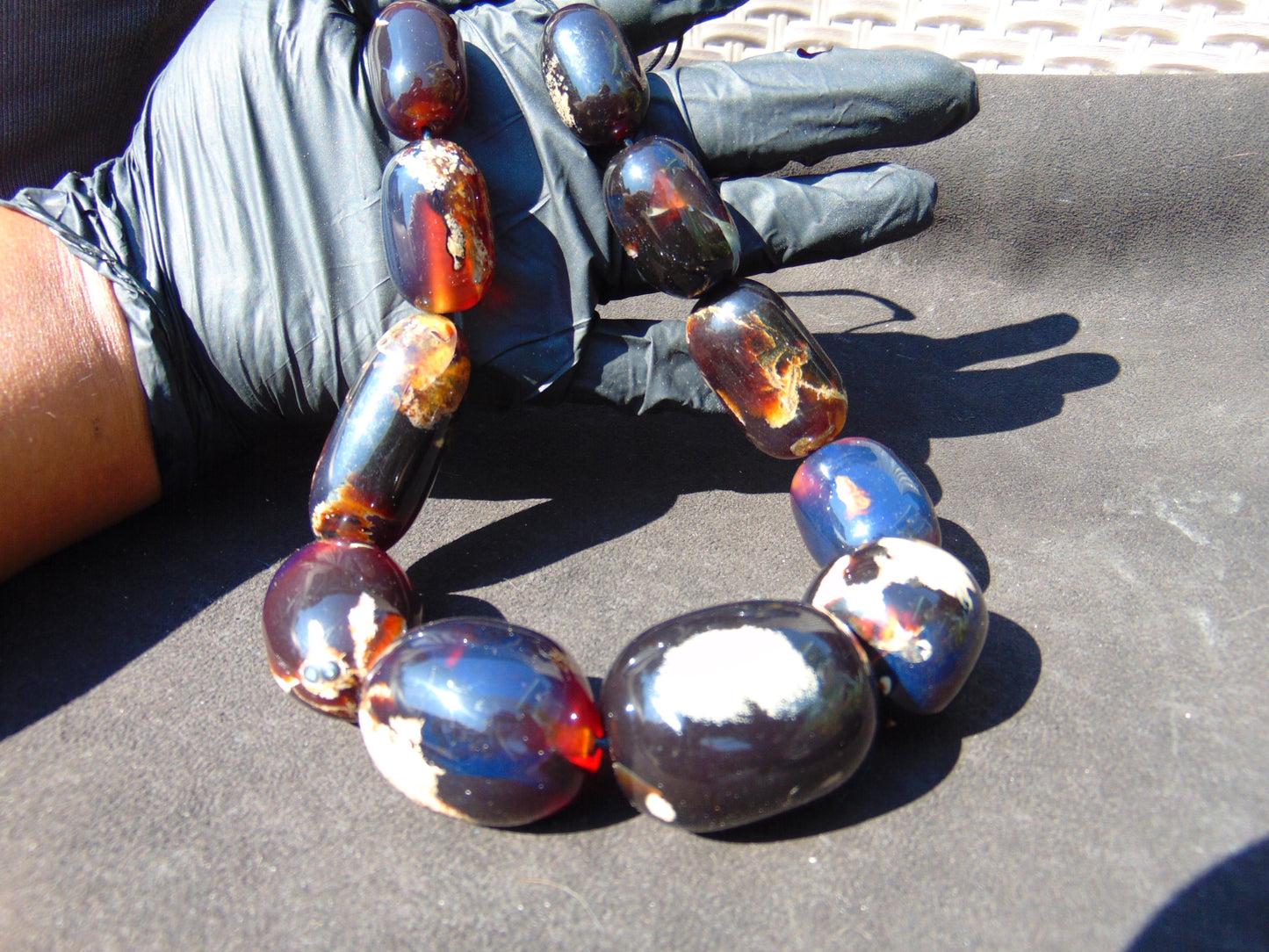151 gr Big Necklace Indonesian dark blue Amber for Healing A834