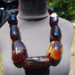 406 gr 9 beads Big Necklace Indonesian yellow blue Amber for Healing A9K23