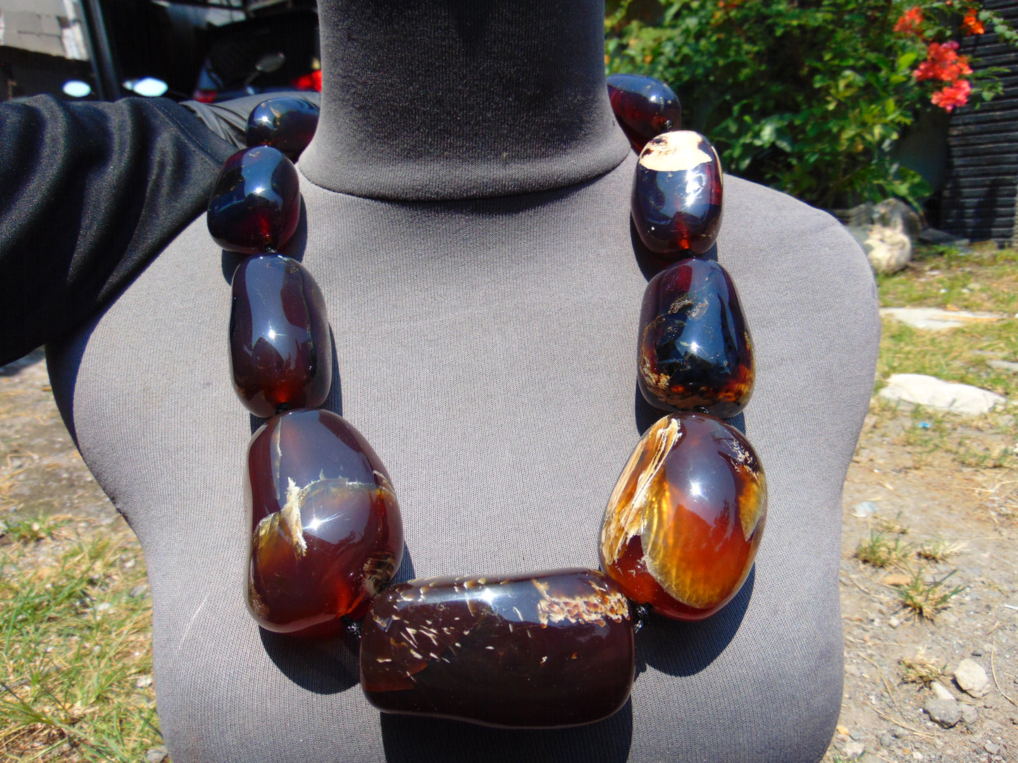 406 gr 9 beads Big Necklace Indonesian yellow blue Amber for Healing A9K23