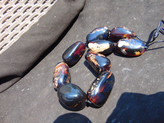 234 gr 9 beads Big Necklace Indonesian dark blue Amber for Healing A9K12