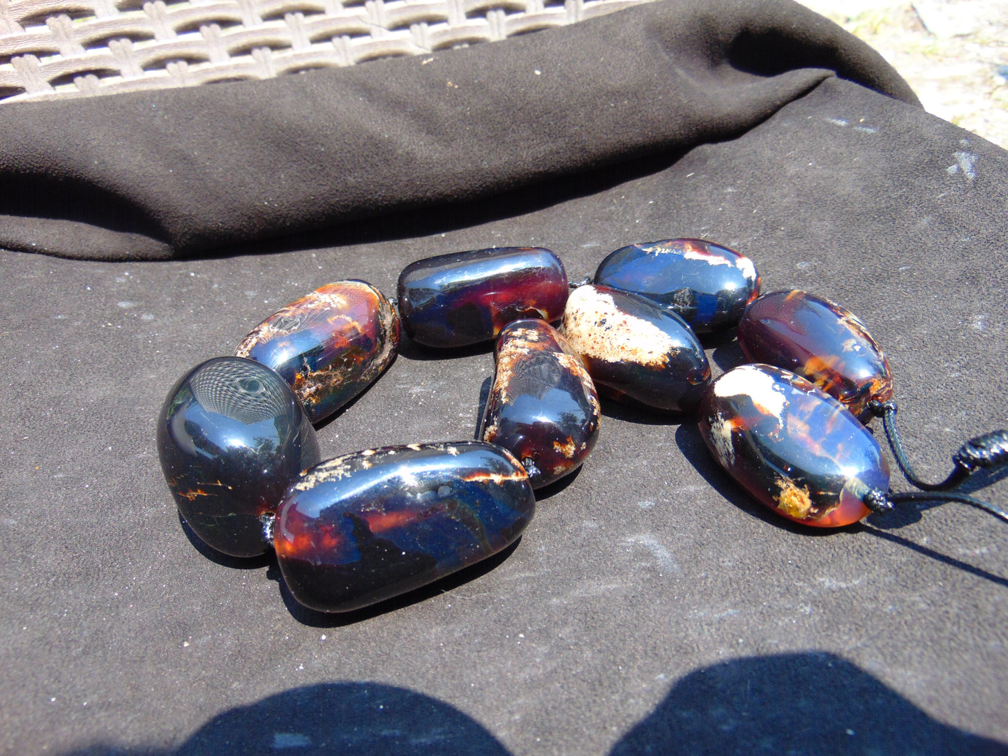 234 gr 9 beads Big Necklace Indonesian dark blue Amber for Healing A9K12