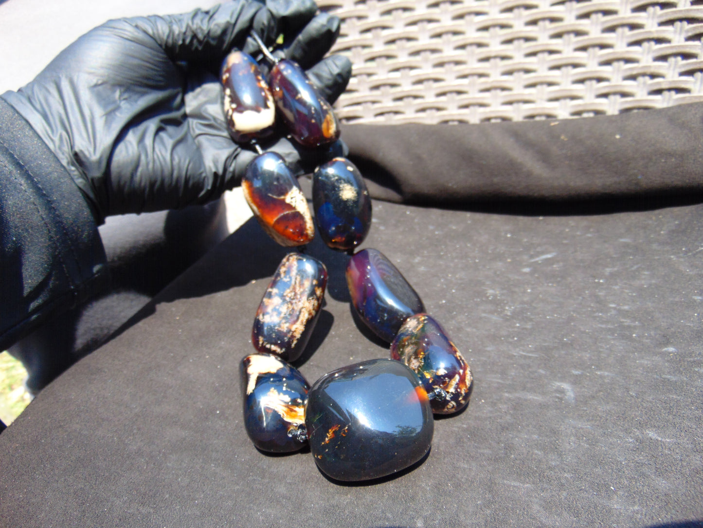 234 gr 9 beads Big Necklace Indonesian dark blue Amber for Healing A9K12