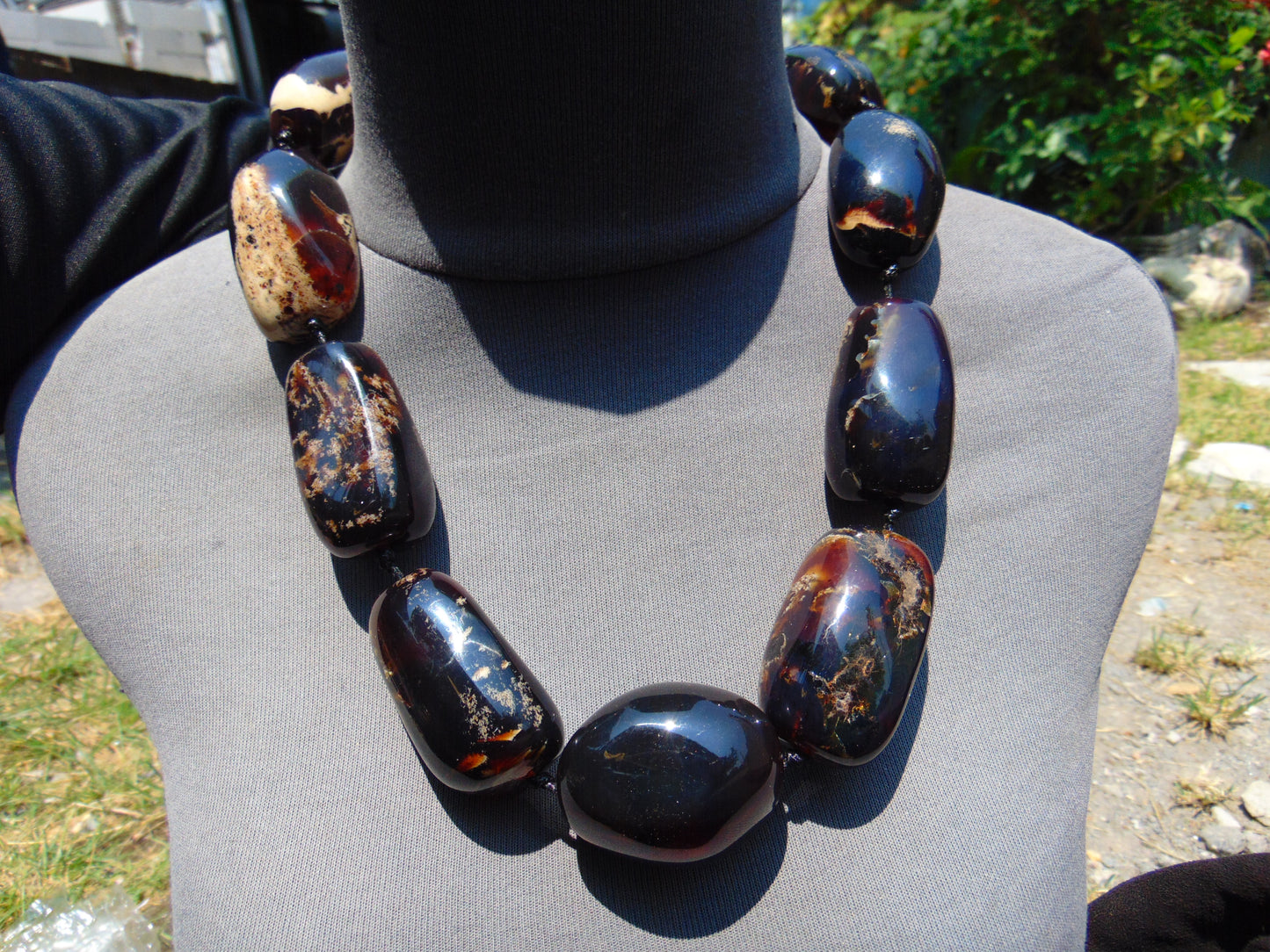 234 gr 9 beads Big Necklace Indonesian dark blue Amber for Healing A9K12