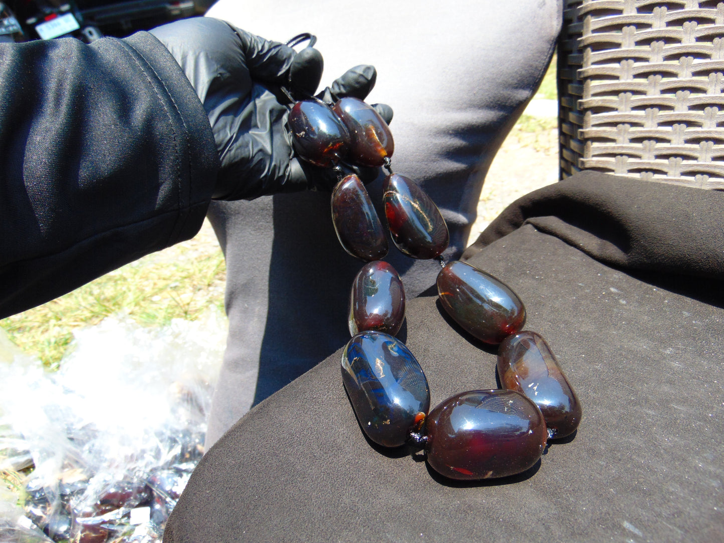 232 gr 9 beads Big Necklace Indonesian cherry red Amber for Healing A9K16