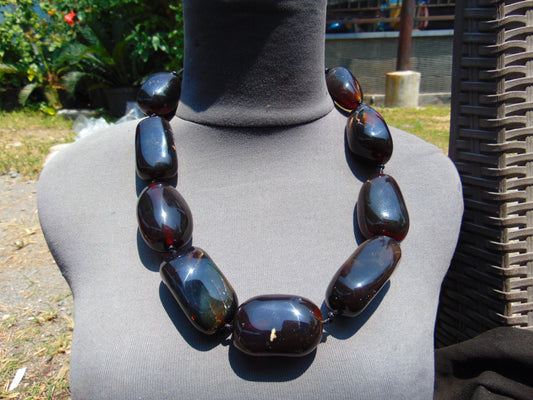 232 gr 9 beads Big Necklace Indonesian cherry red Amber for Healing A9K16
