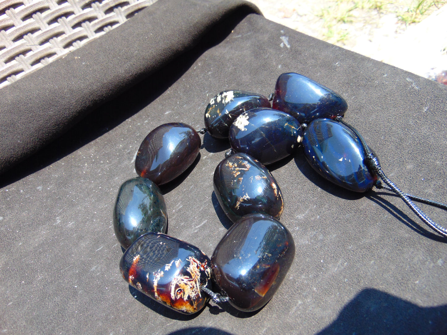 359 gr 9 beads Big Necklace Indonesian cherry blue red Amber for Healing A9K19