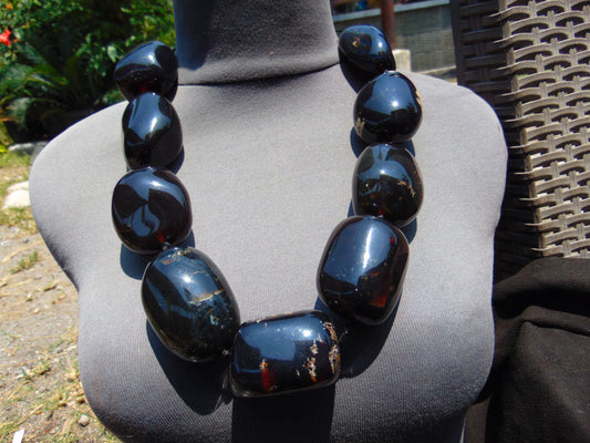 359 gr 9 beads Big Necklace Indonesian cherry blue red Amber for Healing A9K19
