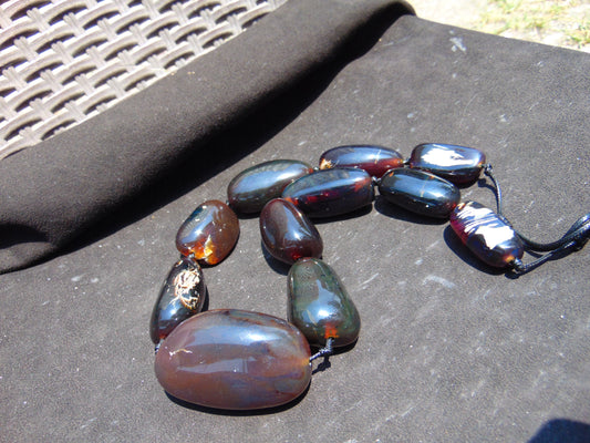 210 gr Big Necklace Indonesian Dark Blue Amber for Healing A11K17