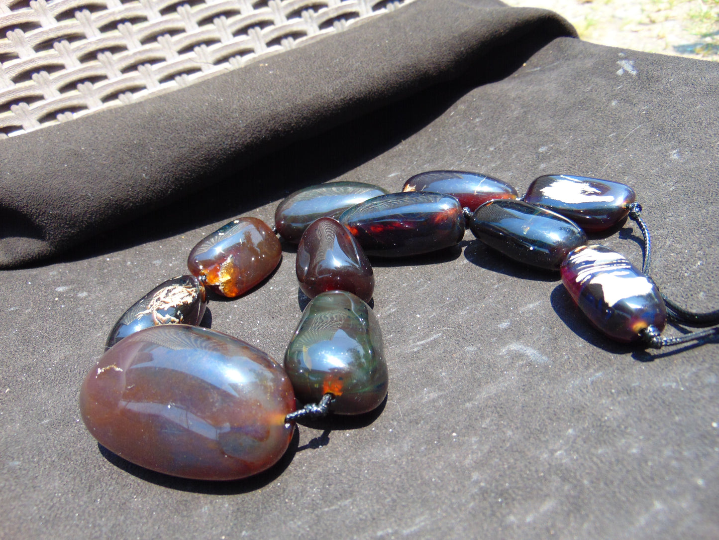 210 gr Big Necklace Indonesian Dark Blue Amber for Healing A11K17