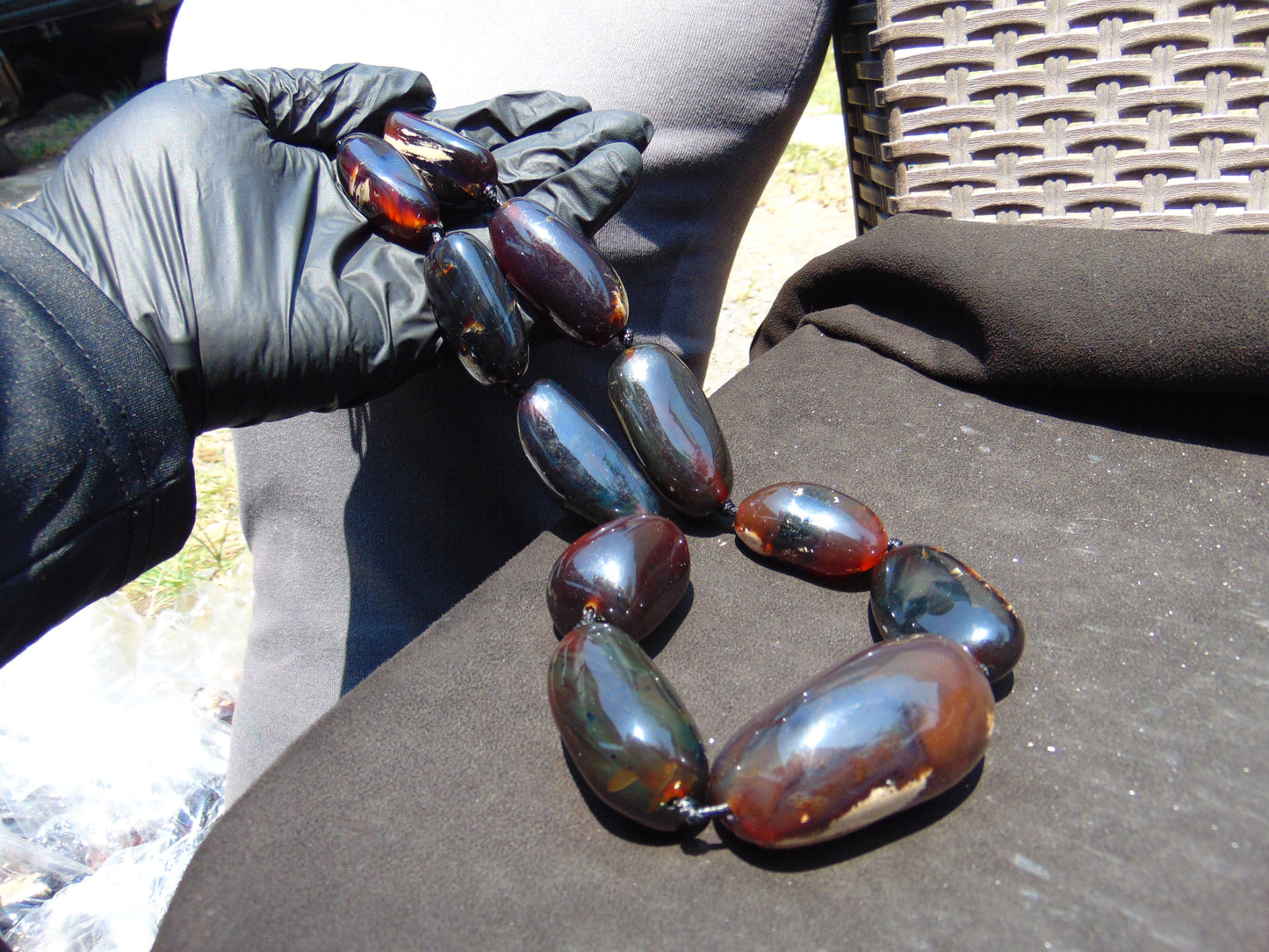 210 gr Big Necklace Indonesian Dark Blue Amber for Healing A11K17