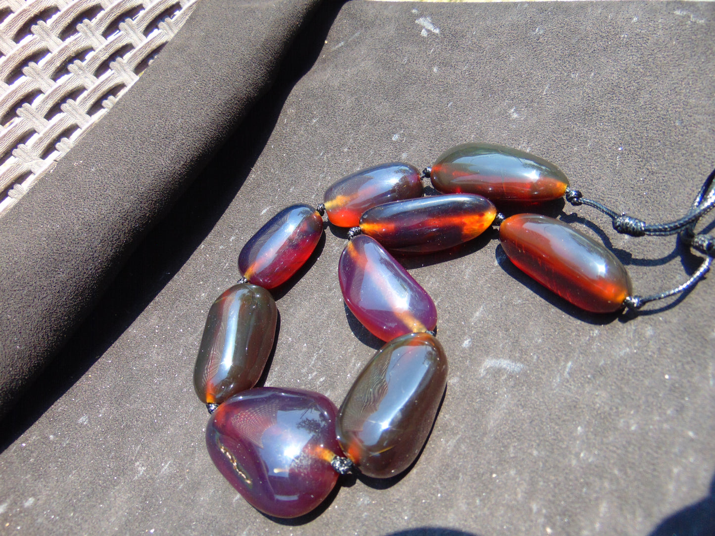 170 gr 9 beads Big Necklace Indonesian cherry blue red Amber for Healing A9K18