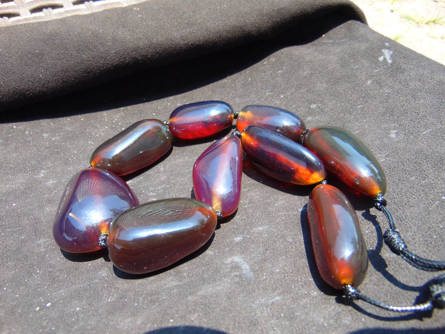170 gr 9 beads Big Necklace Indonesian cherry blue red Amber for Healing A9K18