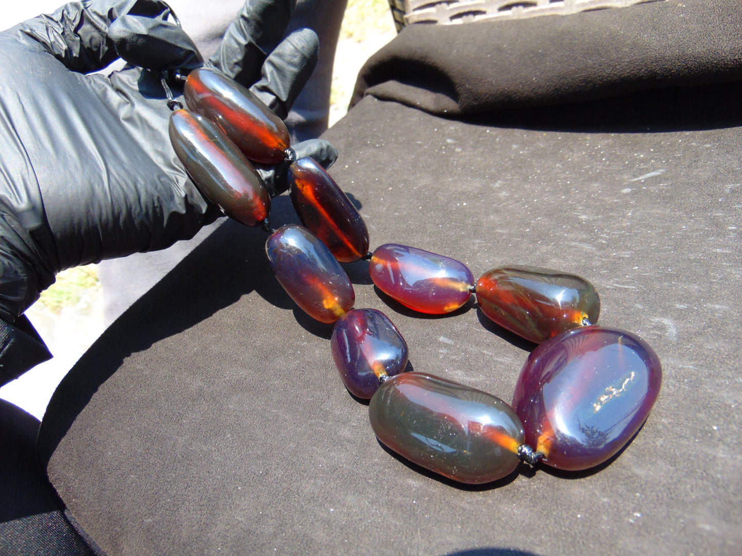 170 gr 9 beads Big Necklace Indonesian cherry blue red Amber for Healing A9K18