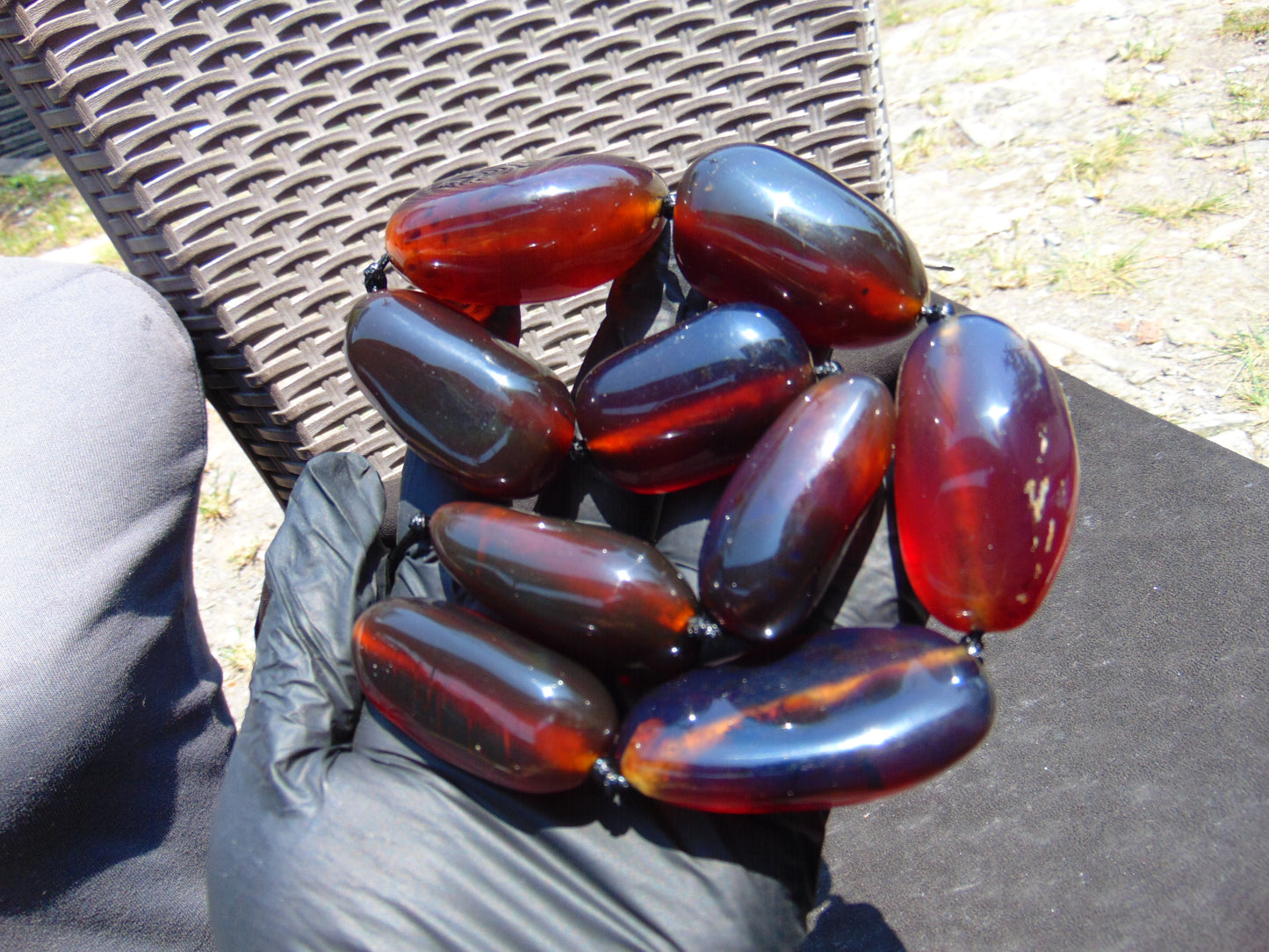 170 gr 9 beads Big Necklace Indonesian cherry blue red Amber for Healing A9K18