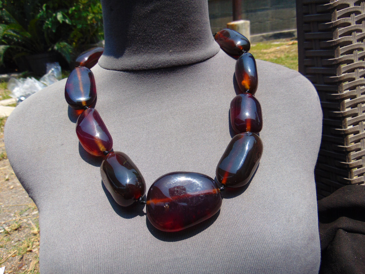 170 gr 9 beads Big Necklace Indonesian cherry blue red Amber for Healing A9K18