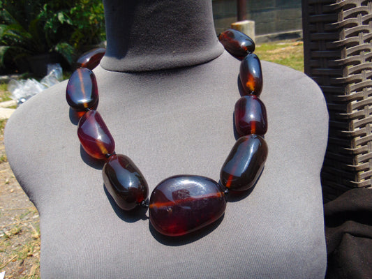 170 gr 9 beads Big Necklace Indonesian cherry blue red Amber for Healing A9K18