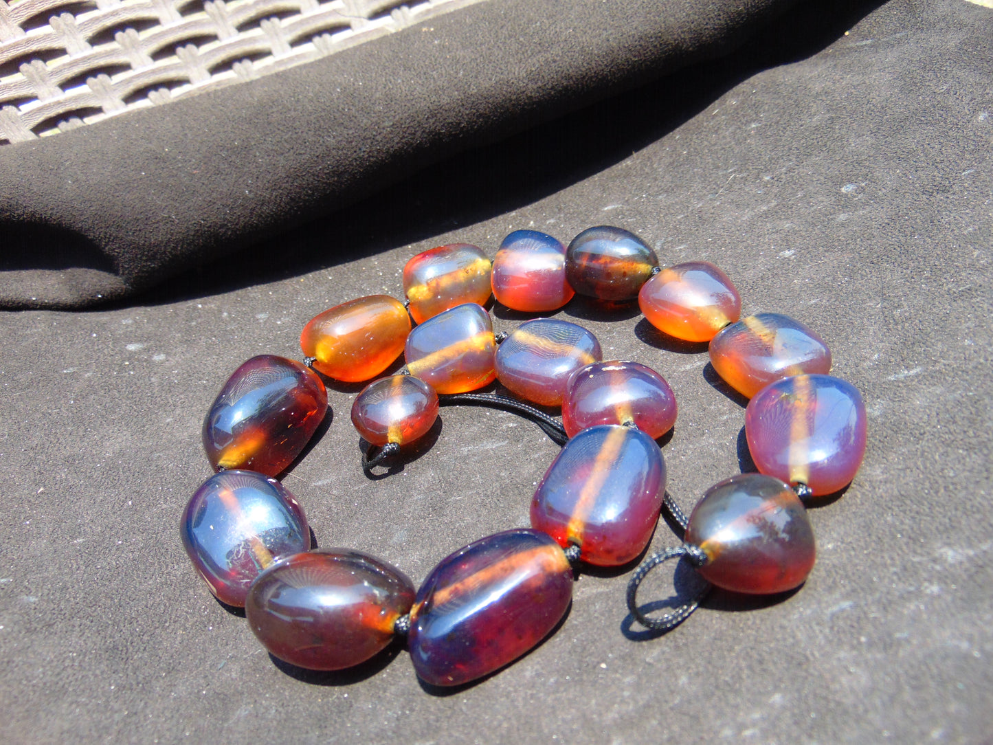 128 gr Small Beads Combination Necklace Indonesian Blue Amber for Healing A17K30